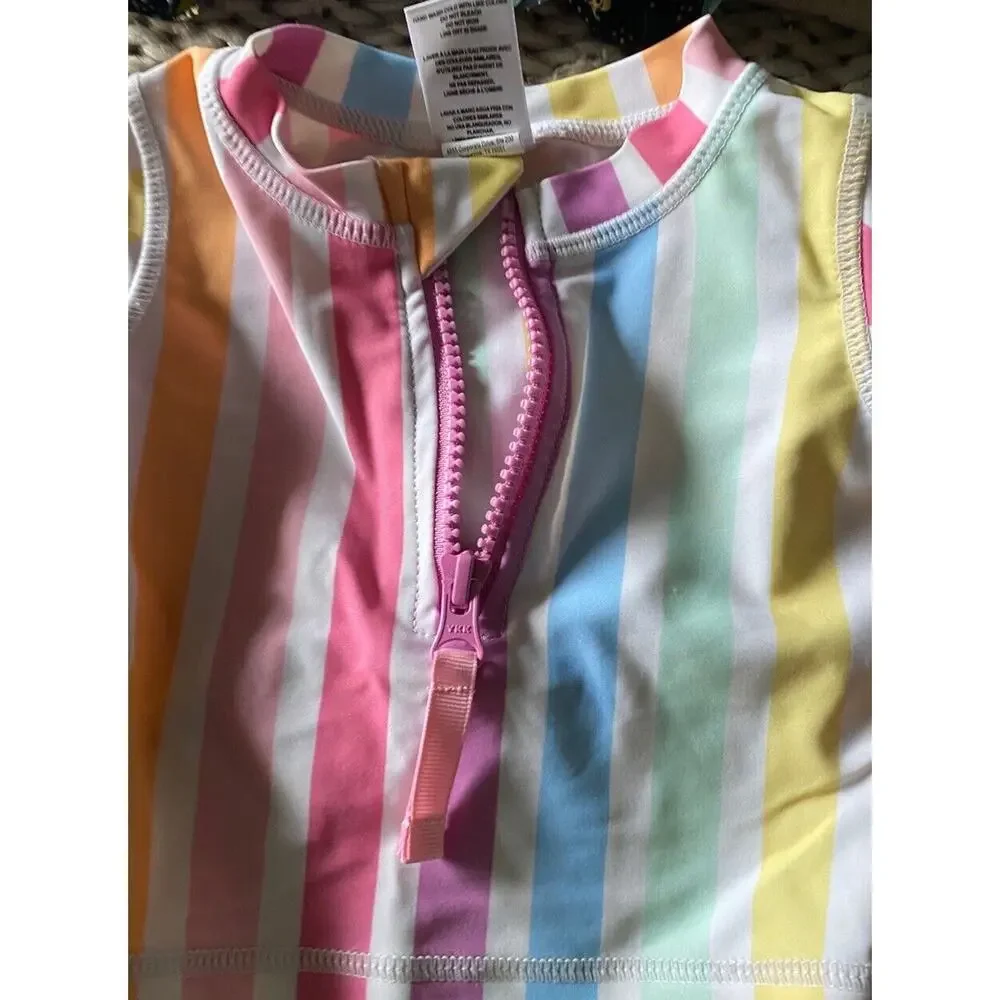 Ruffle Butt rainbow dream long sleeve striped Rash Guard Top swimsuit baby
